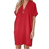 Womens Dresses Summer Ruffle Short Sleeve V Neck Casual Shift Dress