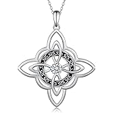 CVRAVO Witches Knot Necklace 925 Sterling Silver Witch Celtic Knot Pendant Necklace Good Luck Irish Pagan Wiccan Jewelry Gift for Women