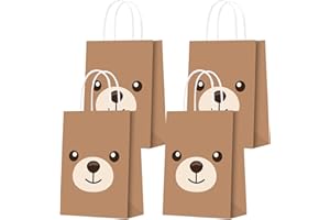 KERINGO 16 PCS Bear Party Decorations - Gift Treat Bags for Baby Shower, Kids Birthday Party Supplies and Decor - Paper Goody