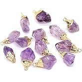 LHJ Natural Amethyst Stone Pendants Irregular Healing Purple Crystal Small Charms for Jewelry Making Meditation Decoration