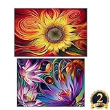 2 Pack 5D DIY Diamond Painting Set Decorating Wall Stickers Crystal Rhinestone Diamond Embroidery Paintings Pictures, Sun Flowers Painting(12X18inch) And lotus Fowers Painting(16X12inch)