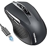 TechRise Bluetooth Mouse (BT5.0/3.0 & 2.4G) Rechargeable Wireless Mouse, 4800 DPI Optical Tracking, 6 Adjustable DPI, 2.4GHz with USB A Receiver, Quiet Clicks, Ergonomic Grips, 6 Buttons - Grey