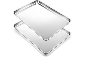 2Pcs Baking Sheet Pan Set (16inch), Joyfair Stainless Steel Large Cookie Sheets, Commercial Metal Pans Tray Oven Bakeware for Jelly Roll/Bread/Bacon, Non Toxic & Healthy, Rust-free & Dishwasher Safe