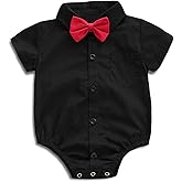 SOBOWO Baby Boys Dress Shirt Onsie Infant Short Sleeve Button Down One-Piece Romper Formal Wedding Gentleman Outfits 0-24M