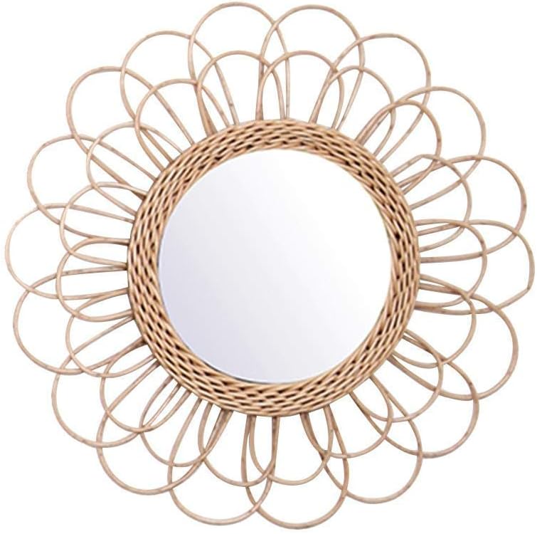 Ccioy Hanging Mirror Rattan Sunflower Circular Wall Mirror Decor Boho Wicker Dressing Makeup Mirrors