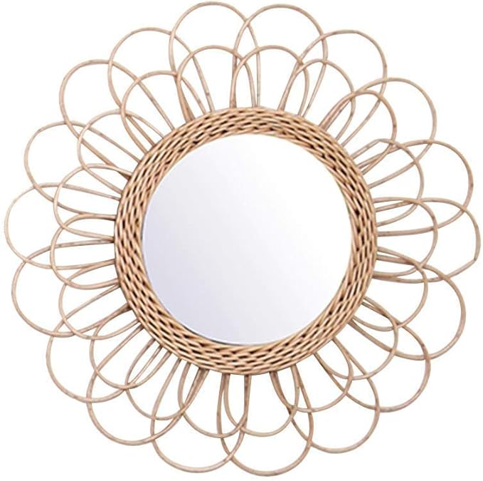 Espelho para pendurar Tenrry Rattan Girassol Circular Parede Espelho Decoração Boho Vime Espelhos de maquiagem