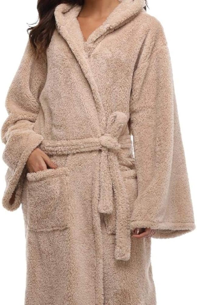 Bathrobe Soft Women's Hooded Thick Robes Coral Fleece Warm Long