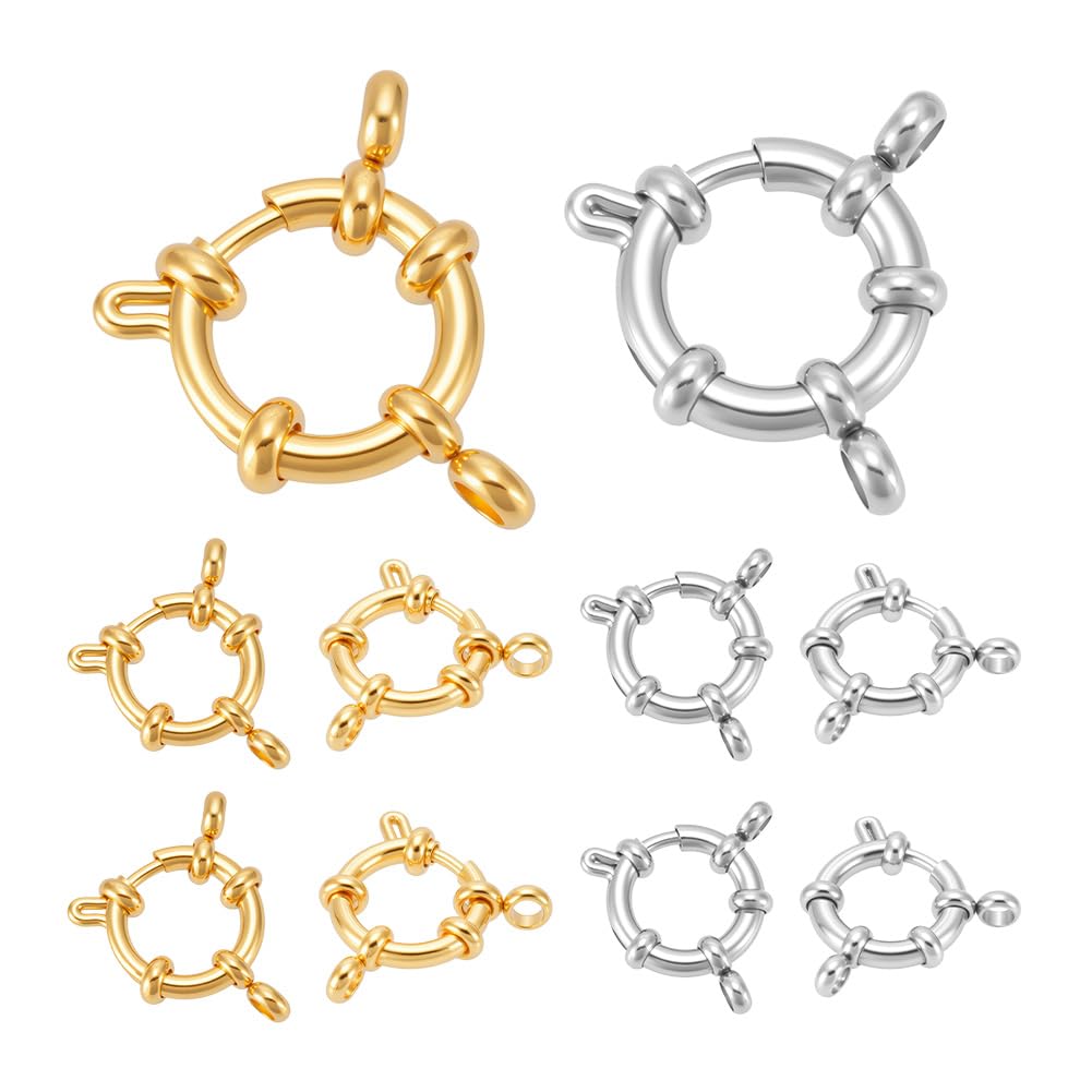 UNICRAFTALE 10pcs 2 Colors Spring Clasps Stainless Steel Spring Ring Clasps Smooth Surface Jewelry Clasp Connector for DIY Jewelry Making, Golden and Stainless Steel Color 14mm Wide