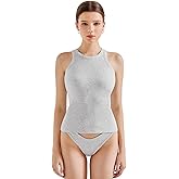 SUUKSESS Women Padded Cotton Ribbed Tank Tops Sleeveless Basic High Neck Racerback Tops(Light Grey, XL)