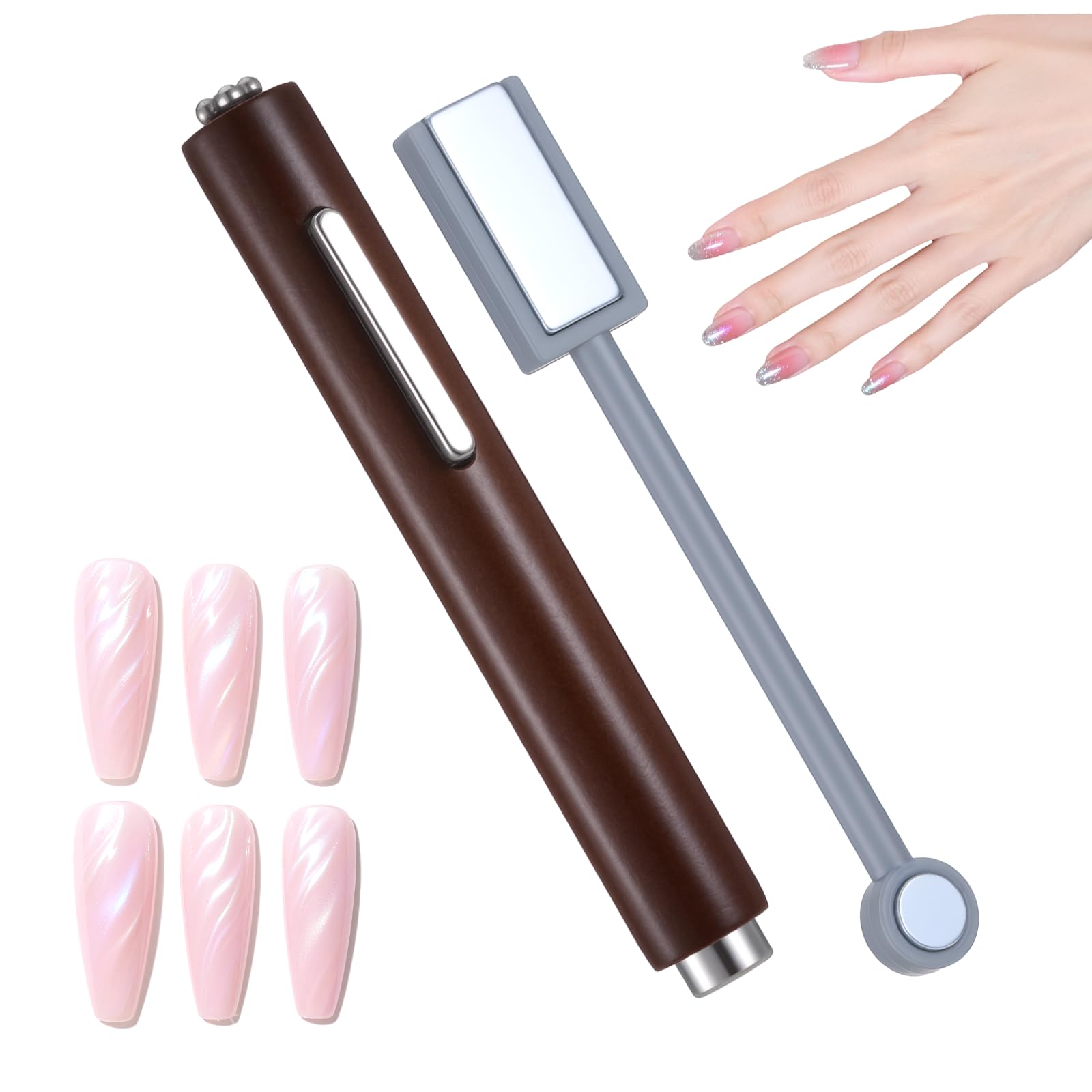 Photo 1 of 2 Pcs 3 In 1 Nail Magnet Multifunctional Cat Eye Gel Nails Polish Magnet with Octagonal Shell Protective Cover for Cat Eye Nail Art Design Home DIY Salon Studio