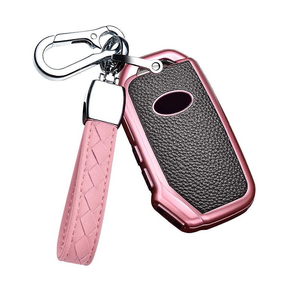 HIBEYO Smart Car Key Case for KIA Key Case Protective Cover for KIA Sportage Stinger Sorento Soul Cerato Ceed Key Box Remote Control TPU Leather Texture Side 3 Buttons Pink