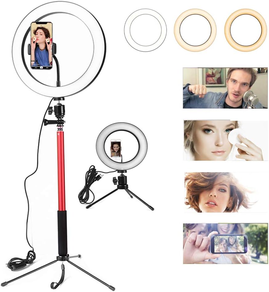 Photography LED Ring Light, Usteck 10.2"/26CM Dimmable Photo Studio Video LED Ring Light With Phone Holder Tripod for Youtube Video Live Stream Lighting (Red)