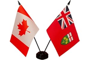 Canada & Ontario Province Twin Desk Flag Set - 8 x 5 Inches Deluxe Table Flags With Stand - Miniature CA & Ontario Stick Flag