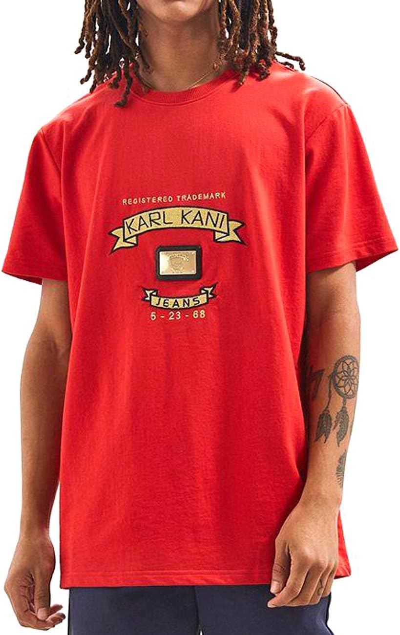 Karl Kani Men’s Short Sleeve Embroidered Cotton T-Shirt with Gold Plate Patch K170202 Black Red White