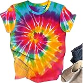 ChungLong0593 Women's Tie Dye T-Shirt Hippie Shirt Peace Sign Tshirts Hippy Peace Costume Retro Hippie Casual Top Tee