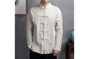 Traditional Chinese Kung Fu Tai Chi Coat Jacket for Men Tang Suit Uniform, Long Sleeve, Stand Collar (4XL Apricot)