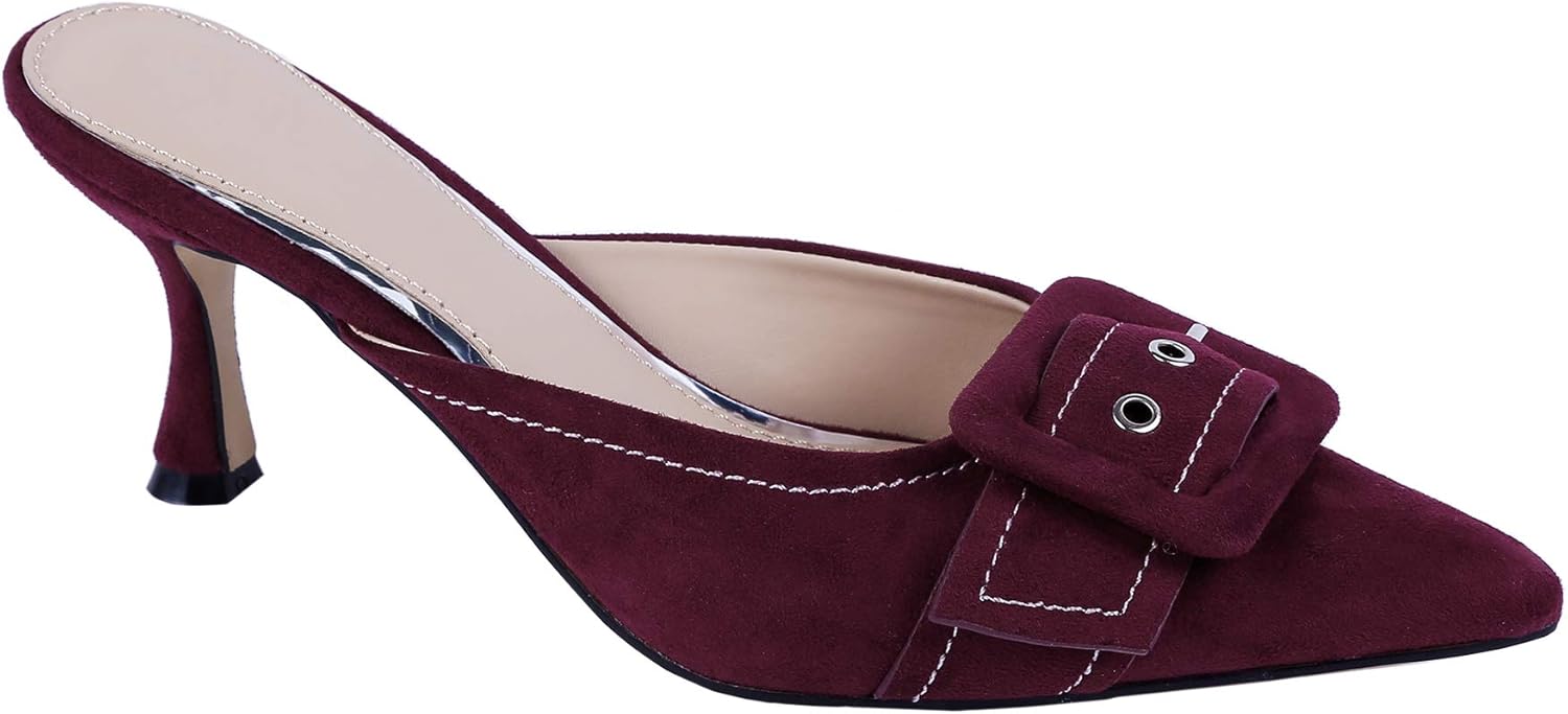 Amazon.com | Greatonu Women's Kitten Heel Mule Shoes Slip On Closed