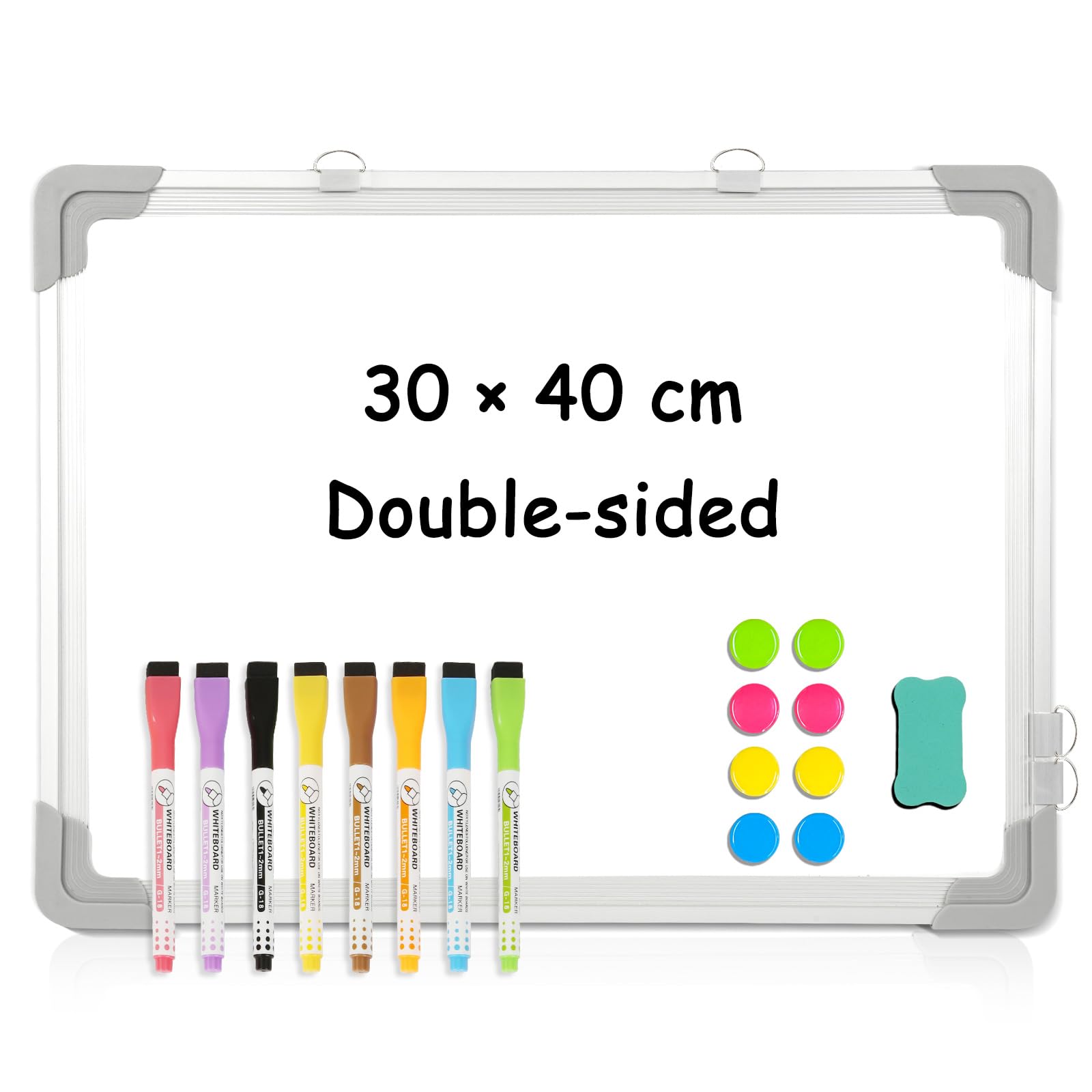 DOLLAR BOSS Magnetic Whiteboard for Wall A3 Double Sided Mini White Board 30 x 40cm Hanging Small Whiteboard for Back to School Supplies Home Office Memo 8 Magnets 1 Eraser