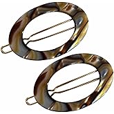 French Amie Oval Hoop Small 1 1/2” Onyx Celluloid Handmade Snap Hair Clips for Women Tige Boule Clasp Side Slide-in Barrette Clip Hair Accessories for Girl - 2 Pieces
