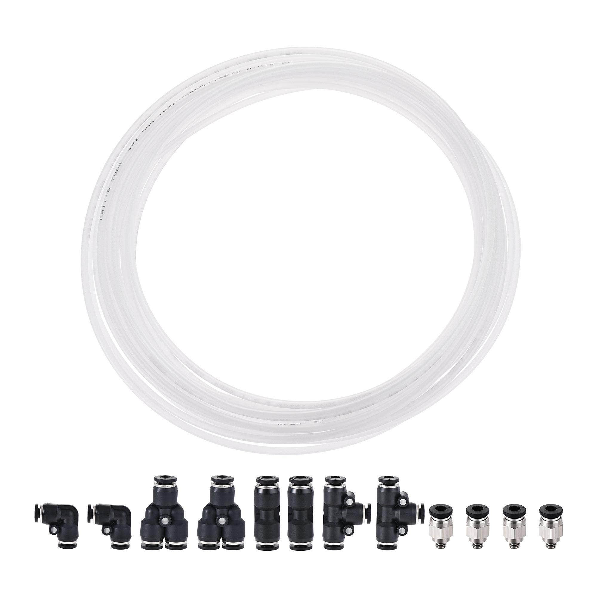 sourcing map Pneumatic 4mm OD Nylon Air Hose Pipe Tube Kit 10M White with Black Push to Connect Fittings