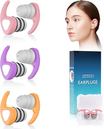 QQJOYCCI Swimming Ear Plugs 3 Pairs Reusable Silicone Waterproof Adults Teens