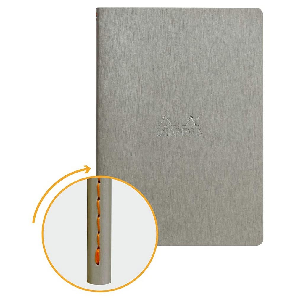 RHODIA 116451C - Soft Notebook with Silver Textile Stitching - A5 - Dotted Dot - 64 pages - Ivory Clairefontaine Paper 90 g/m - Faux Leather Cover - Rhodiarama Collection