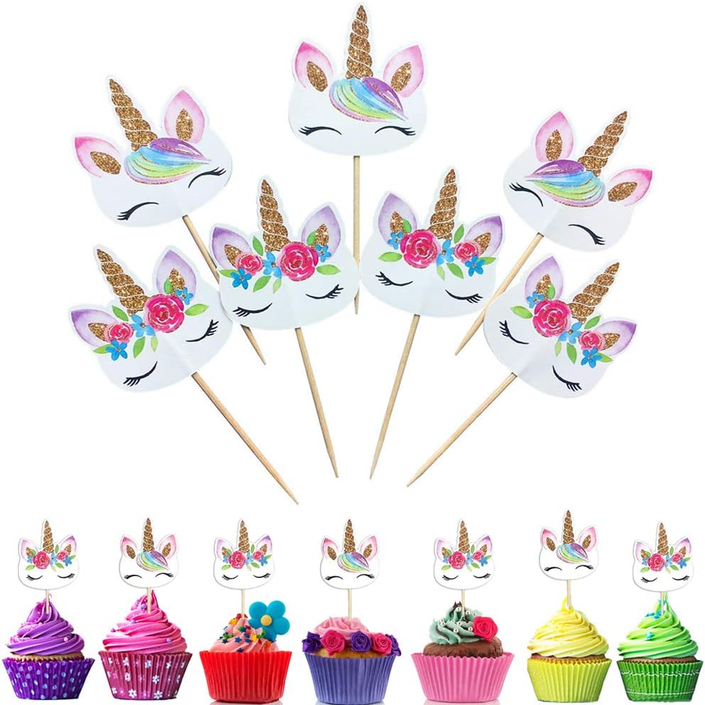 48 Pieces Unicorn Cupcake Toppers Double Sided Cake Topper Birthday Party Cupcake Decorations