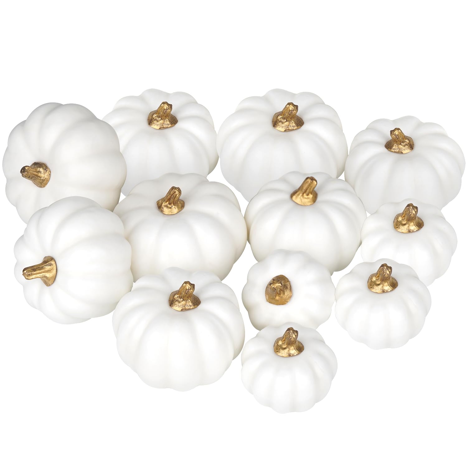 Ywlake Artificial Pumpkins 12Pcs Assorted Sizes Bulk White Harvest Lifelike Pumpkin Fake Foam Pumpkins Set for Fall Autumn Halloween Party Thanksgiving Holiday Decor Displaying
