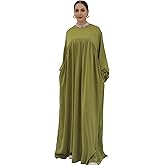 Zofocy Women Muslim Prayer Dress Loose Solid Colour Dubai Maxi Dress Lightweight Long Sleeves Islamic Abaya