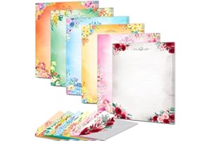 Anzon Mories 60 Pieces Cute Stationary Writing Paper and Envelope Set (2 Sides Colored, 1 Side Lined) 30 Sheets, 30 Pcs Envelopes, Kawaii Letter Stationery 8.5 x 11 In Floral Decoration Ruled