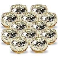Just Artifacts Round Mercury Glass Votive Candle Holders 2-Inch Speckled Gold (Set of 12) - Mercury Glass Votive Candle Holders for Weddings and Home Décor