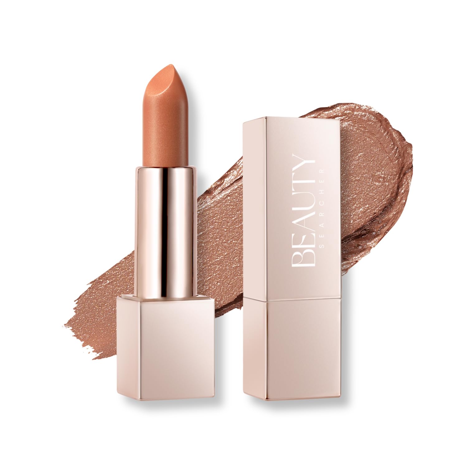 Beauty Searcher Metallic Shine Lipstick 3D Makeup for Woman Velvet Matte Lipsticks Moisturizing No-Stick Cup Lip Makeup, Long Lasting Waterproof Shine Lipstick(Nude Gold)