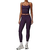QBGJTD Womens Workout Sets Two Piece Cross Back Tank Top Matching High Waist Leggings Sets Gym Outfits Work Out Clothes