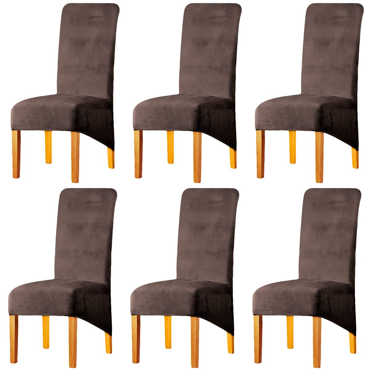 LANSHENG Stretchy Chair Covers for Dining Room Chairs,Stretch Spandex with Elastic Band Chaircover,Velvet Large Dining Chair Slipcovers for Restaurant Hotel Party Banquet (Coffee Gray,Set of 6(XL))