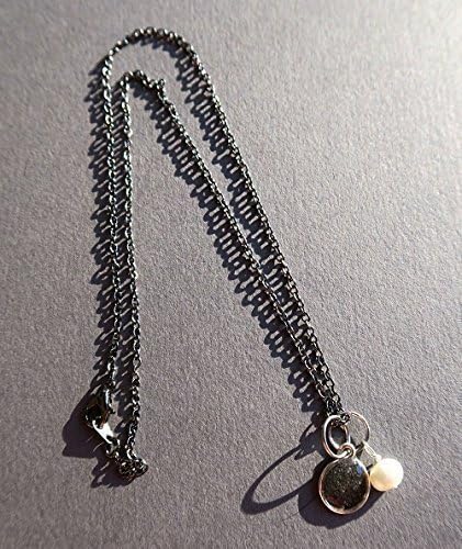 black &amp; silver resin and pearl charm necklace