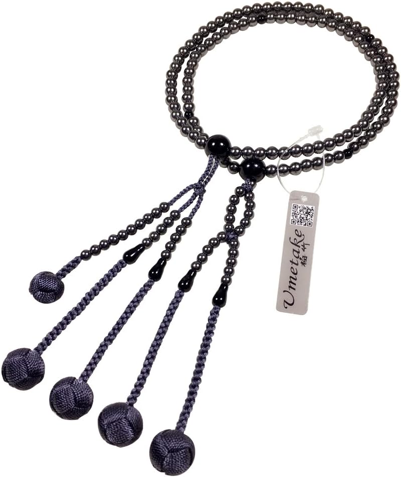 Umetake Buddhist prayer beads Nichiren juzu Senior PC black pearls PC black crystals and Gray woven balls Buddha rosary Nenju pouch free of charge