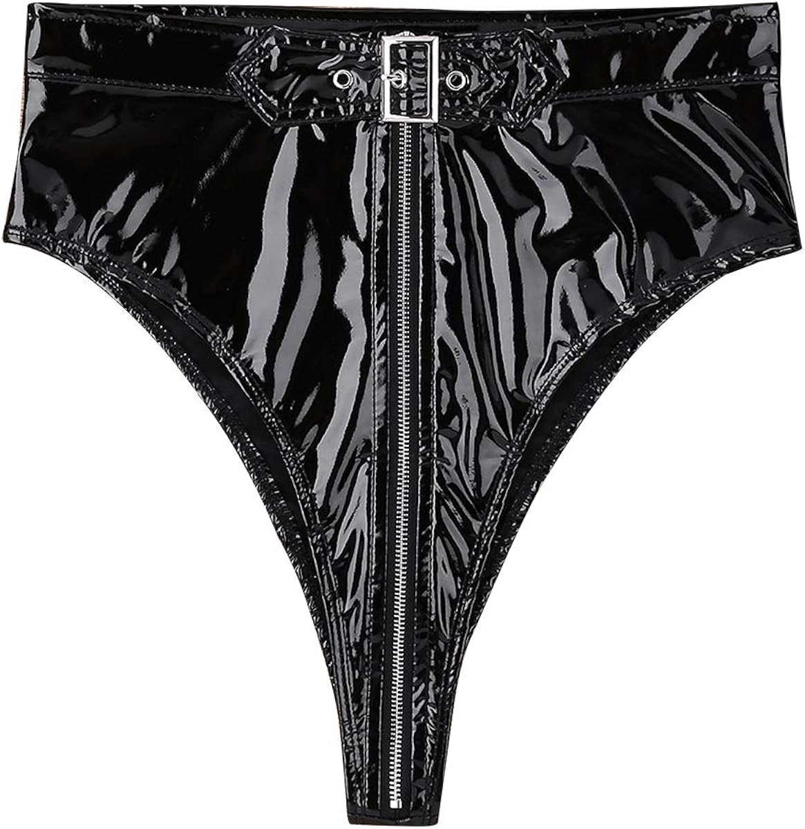 CHICTRY Women's High Cut Zipper Open Front Bikini Briefs Underwear with Buckles: Clothing