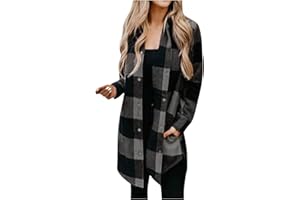 LEHOZIHEQ Plaid Shirts for Women Flannel Shacket Jacket Long Sleeve Lapel Button Down Shirts Coats Blouse Tops with Pocket