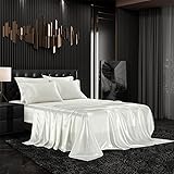 AiMay 6 Piece Satin Bedding Sheet Set Queen Off