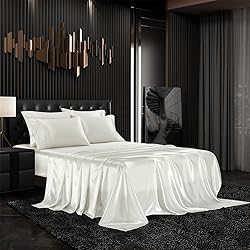 AiMay 6 Piece Satin Bedding Sheet Set Queen Off