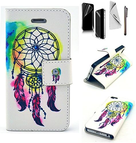 For iPhone 5s Case YCAun Wallet Flip Folio Cute PU Leather Stand Slim Fit Case With Card Holder Pocket Stylus Screen Protector and Cleaning Cloth [ Dreamcatcher]