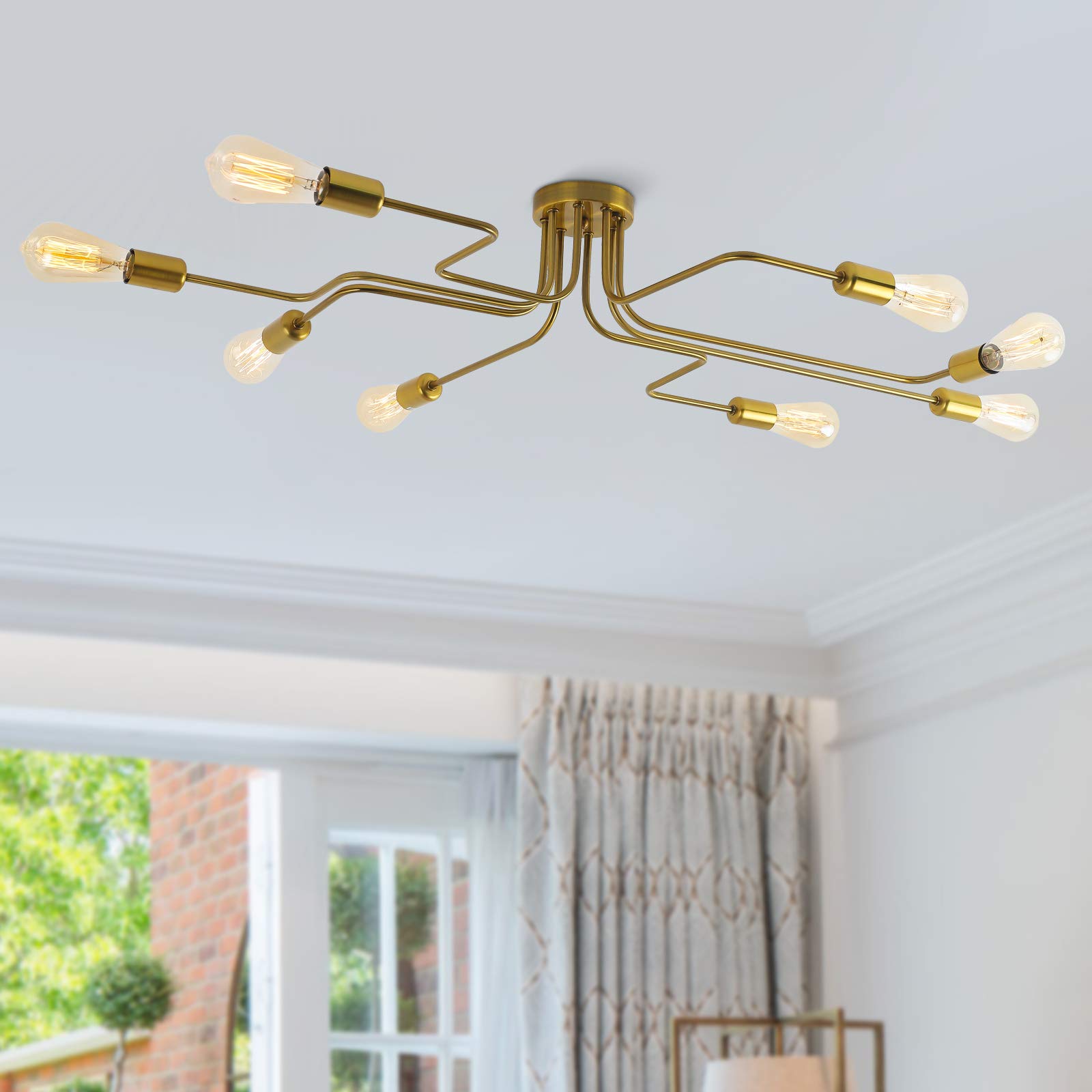 PAKOKULA Industrial Ceiling Lighting, 8 Lights Chandeliers Ceiling Light, Retro Spider Ceiling Light Fitting, Indoor Ceiling Lights Pendant Lighting Ceiling for Living Room Kitchen Bedroom (Brass)