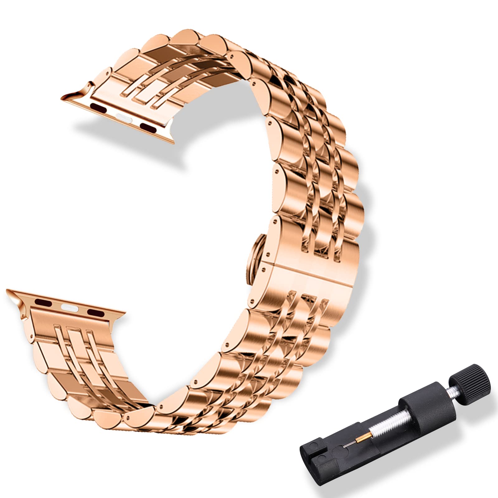 RoYiio Metal Strap for Apple Watch 38mm/40mm/41mm/Series 10 42mm/Series 11 42mm Strap Stainless Steel Replacement Bands for Apple Watch SE 3/2/1, Series 11/10/9/8/7/6/5/4/3/2/1 - Rose Gold