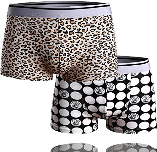 Mens 2 pack New Hot Trunks Boxer Brief Designer Underwear Leopard and Dotted Pattern