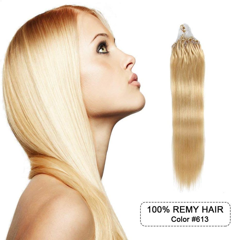 100% Remy Human Hair 14 inch-24inch 50g 100s Micro Ring Loop Human Hair Extensions (18inch, #613)