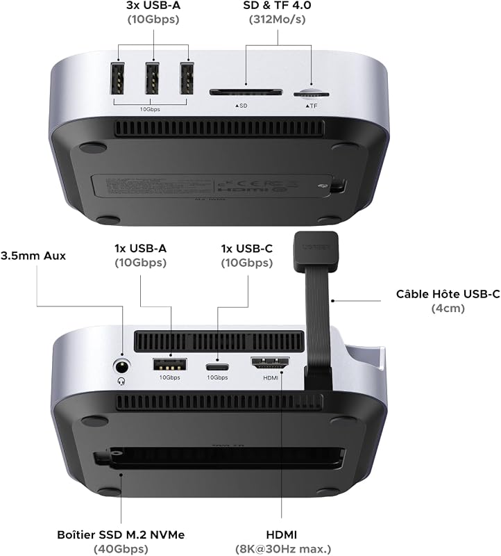 USB4.0 40Gbps Docking Station et Support pour Mac Mini M4 et M4 Pro
