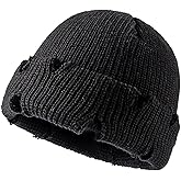 Opreng Unisex Warm Knit Skull Cap Hip-hop Slouchy Ripped Knitted Hat