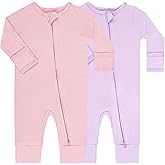GUISBY Cotton Sleepers Footless Pajamas with Zipper and Mittens Long Sleeve Rompers for Baby