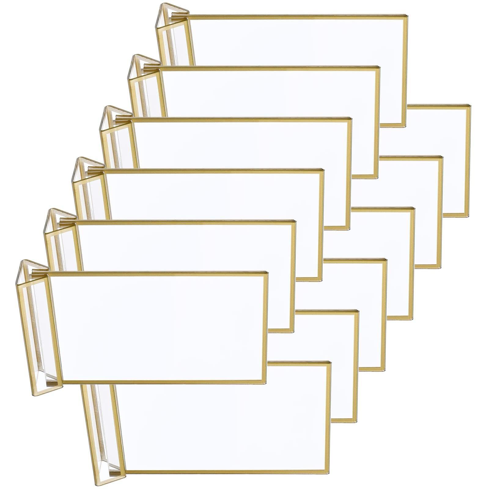 12 Packs 4x6 Inch Acrylic Sign Holders with Gold Edges, Double Sided Table Number Frame for Weddings, Golden Holder, Clear Golden Restaurant Signs, Photo Holder, Menu Holder