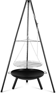 femor Schwenkgrill, Grill mit Feuerschale (Ø60cm), Grillrost (Ø52cm), Dreibein(H:152 cm)& Höhenverstellbarer Kette(200 cm), Dreibein Holzkohlegrill für 8-10 Personen, für Garten Hof Camping
